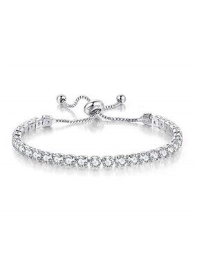 Tennis Bracelet Cubic Zirconia Adjustable Silver Plated Women Fashion Jewelry